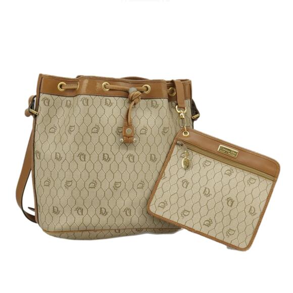 DIOR Honeycomb Canvas Shoulder Bag Pvc Leather Beige Gold - Picture 1 of 14